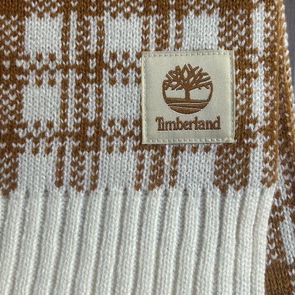 NWT Timberland Women’s Knit Scarf, Mustard Yellow and Cream Plaid - Picture 3 of 8
